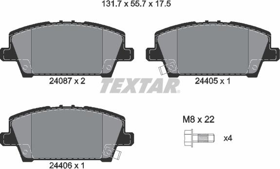 Textar 2408701 - Bremžu uzliku kompl., Disku bremzes ps1.lv