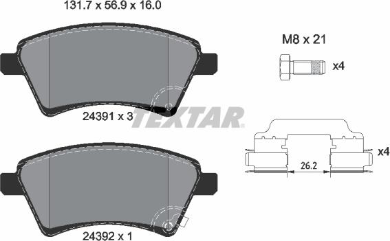 Textar 2439101 - Bremžu uzliku kompl., Disku bremzes ps1.lv