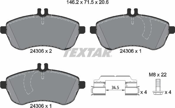 Textar 2430601 - Bremžu uzliku kompl., Disku bremzes ps1.lv