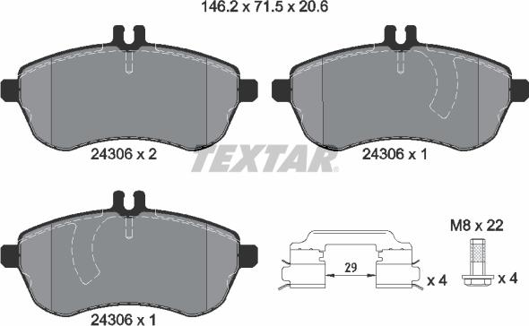 Textar 2430682 - Bremžu uzliku kompl., Disku bremzes ps1.lv