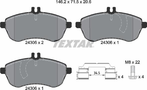 Textar 2430681 - Bremžu uzliku kompl., Disku bremzes ps1.lv