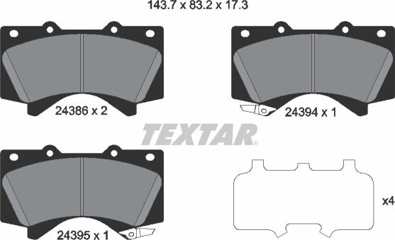 Textar 2438601 - Bremžu uzliku kompl., Disku bremzes ps1.lv