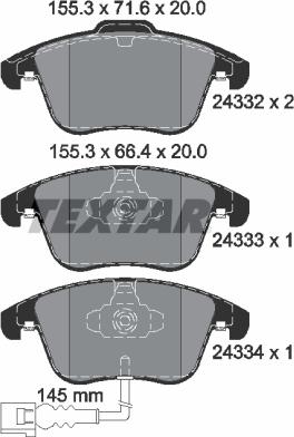 Textar 2433301 - Bremžu uzliku kompl., Disku bremzes ps1.lv