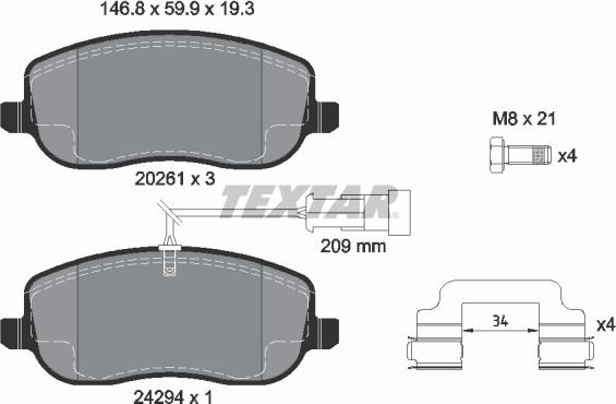 Textar 2429401 - Bremžu uzliku kompl., Disku bremzes ps1.lv