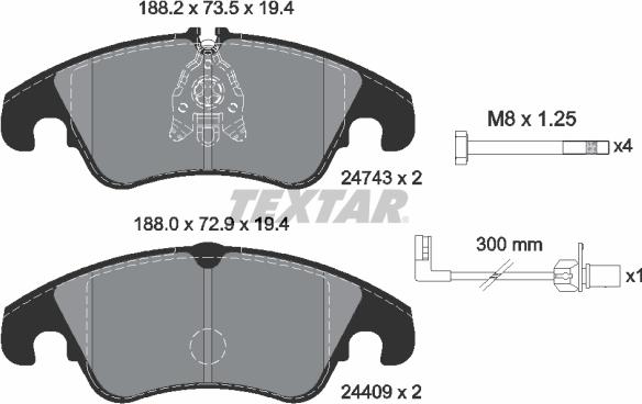 Textar 2474301 - Bremžu uzliku kompl., Disku bremzes ps1.lv