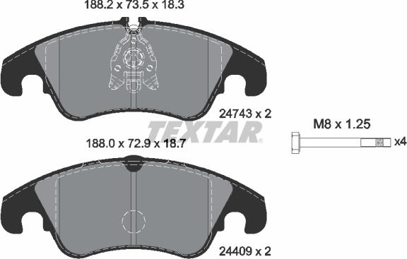 Textar 2474302 - Bremžu uzliku kompl., Disku bremzes ps1.lv