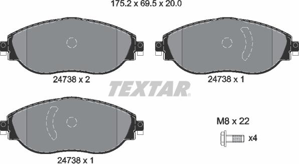 Textar 2473806 - Bremžu uzliku kompl., Disku bremzes ps1.lv