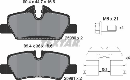 Textar 2598001 - Bremžu uzliku kompl., Disku bremzes ps1.lv