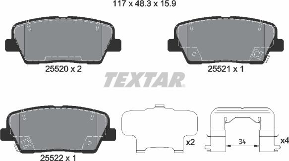 Textar 2552003 - Bremžu uzliku kompl., Disku bremzes ps1.lv