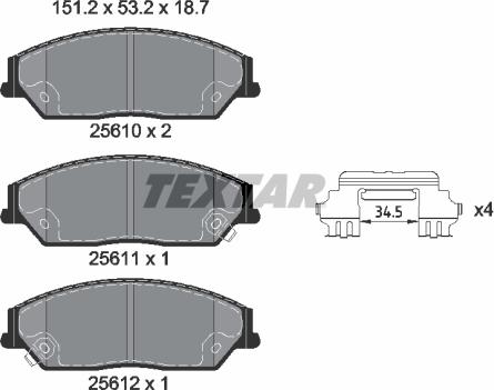 Textar 2561001 - Bremžu uzliku kompl., Disku bremzes ps1.lv