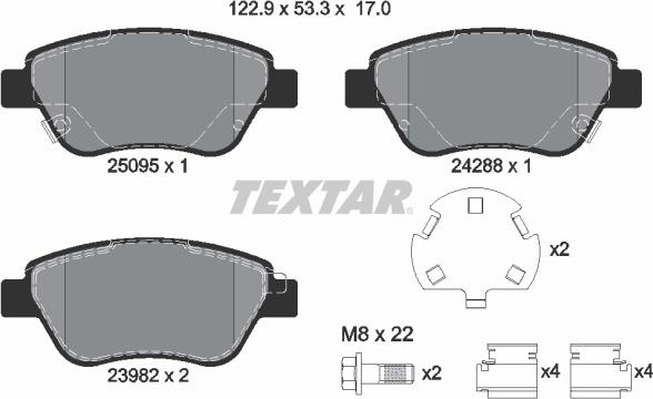 Textar 2509501 - Bremžu uzliku kompl., Disku bremzes ps1.lv