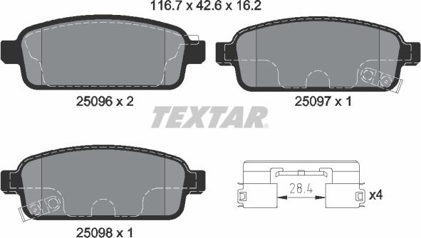 Textar 2509606 - Bremžu uzliku kompl., Disku bremzes ps1.lv