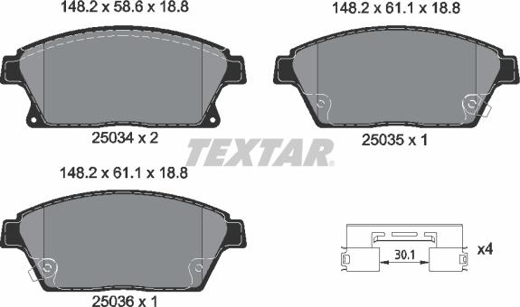 Textar 2503401 - Bremžu uzliku kompl., Disku bremzes ps1.lv