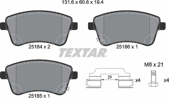 Textar 2518401 - Bremžu uzliku kompl., Disku bremzes ps1.lv