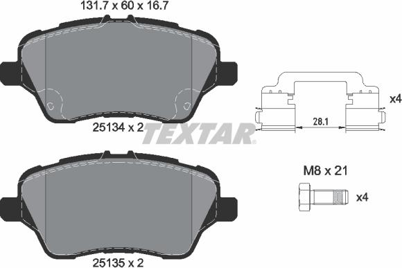 Textar 2513402 - Bremžu uzliku kompl., Disku bremzes ps1.lv