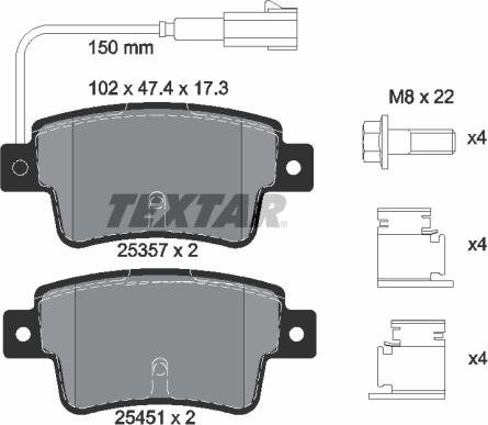 Textar 2535701 - Bremžu uzliku kompl., Disku bremzes ps1.lv