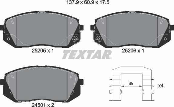 Textar 2520501 - Bremžu uzliku kompl., Disku bremzes ps1.lv