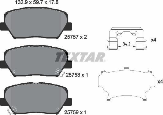 Textar 2575701 - Bremžu uzliku kompl., Disku bremzes ps1.lv