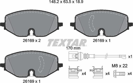 Textar 2616903 - Bremžu uzliku kompl., Disku bremzes ps1.lv