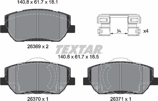 Textar 2636901 - Bremžu uzliku kompl., Disku bremzes ps1.lv