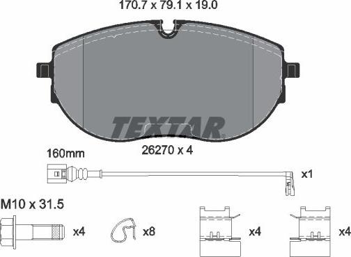 Textar 2627001 - Bremžu uzliku kompl., Disku bremzes ps1.lv