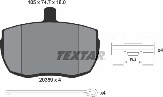 Textar 2035908 - Bremžu uzliku kompl., Disku bremzes ps1.lv