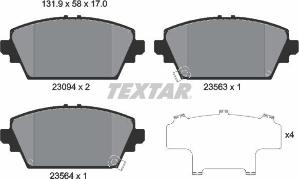 Textar 2309401 - Bremžu uzliku kompl., Disku bremzes ps1.lv