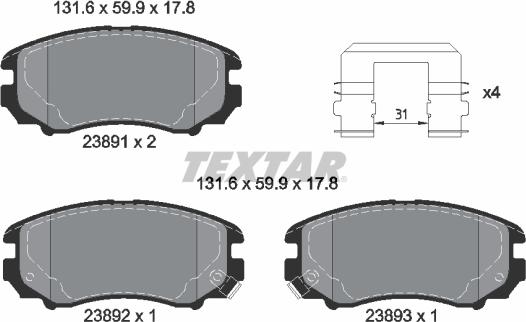 Textar 2389105 - Bremžu uzliku kompl., Disku bremzes ps1.lv