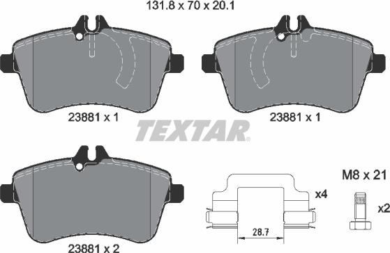 Textar 2388101 - Bremžu uzliku kompl., Disku bremzes ps1.lv