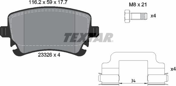 Textar 2332607 - Bremžu uzliku kompl., Disku bremzes ps1.lv