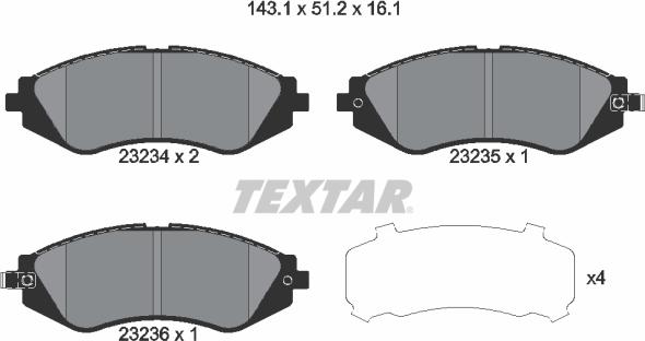 Textar 2323401 - Bremžu uzliku kompl., Disku bremzes ps1.lv