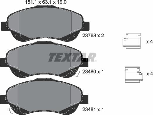 Textar 2376802 - Bremžu uzliku kompl., Disku bremzes ps1.lv