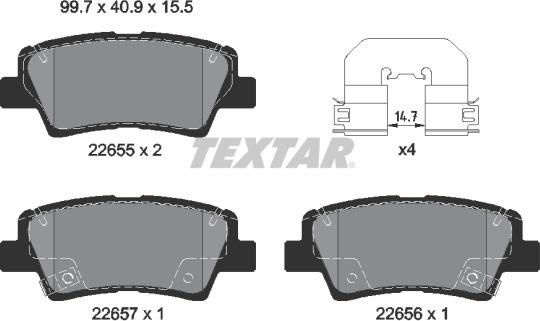 Textar 2265501 - Bremžu uzliku kompl., Disku bremzes ps1.lv