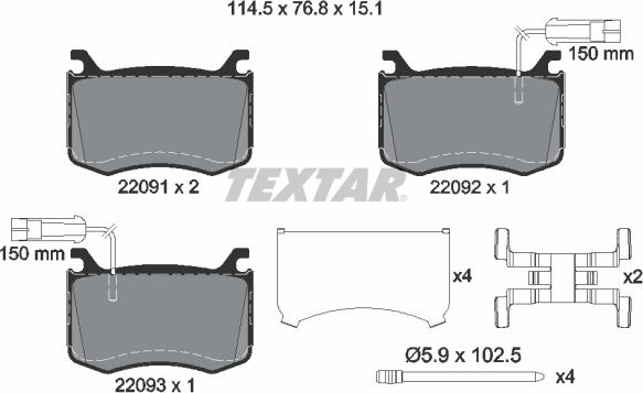 Textar 2209101 - Bremžu uzliku kompl., Disku bremzes ps1.lv