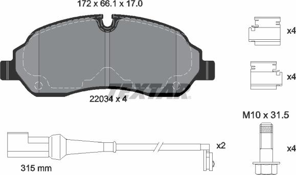 Textar 2203401 - Bremžu uzliku kompl., Disku bremzes ps1.lv