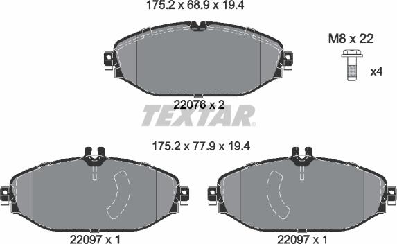 Textar 2207601 - Bremžu uzliku kompl., Disku bremzes ps1.lv