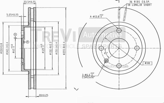 Trevi Automotive BD1097 - Bremžu diski ps1.lv