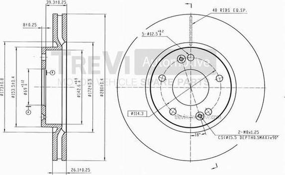 Trevi Automotive BD1191 - Bremžu diski ps1.lv