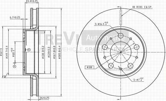 Trevi Automotive BD1144 - Bremžu diski ps1.lv