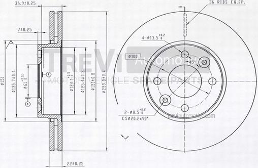 Trevi Automotive BD1164 - Bremžu diski ps1.lv