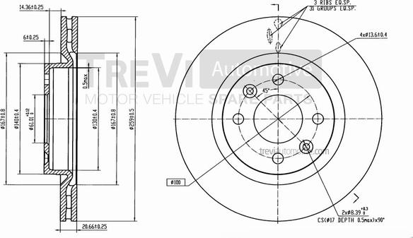 Trevi Automotive BD1103 - Bremžu diski ps1.lv