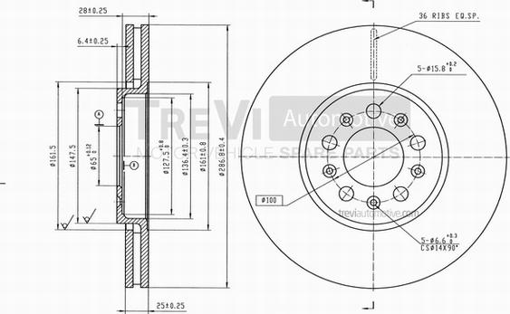 Trevi Automotive BD1115 - Bremžu diski ps1.lv