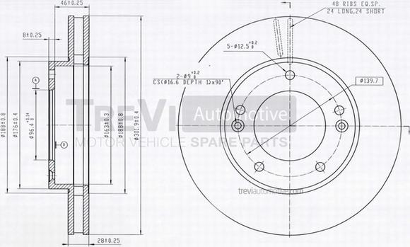 Trevi Automotive BD1188 - Bremžu diski ps1.lv