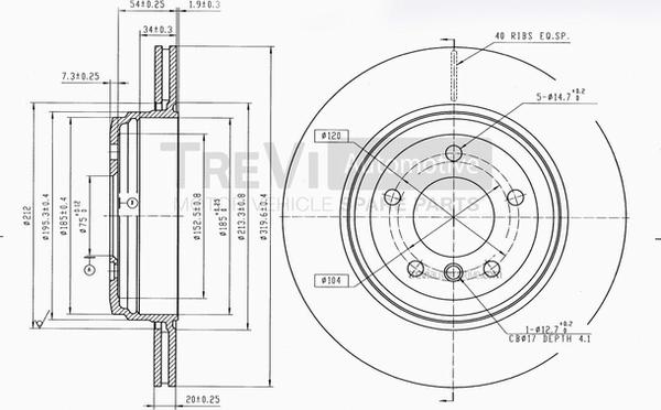 Trevi Automotive BD1182 - Bremžu diski ps1.lv