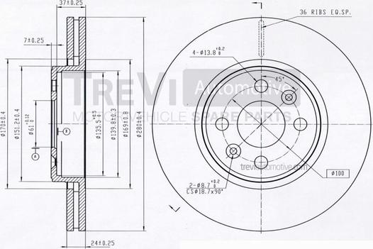 Trevi Automotive BD1136 - Bremžu diski ps1.lv