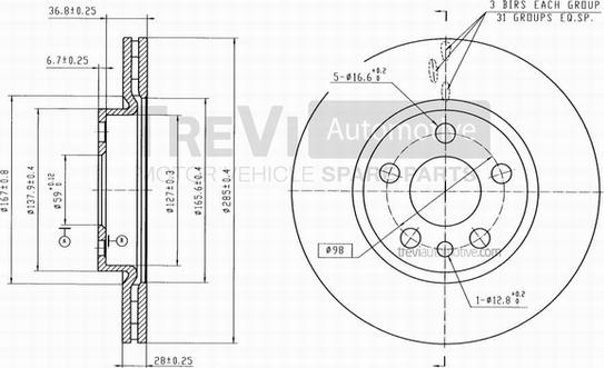 Trevi Automotive BD1133 - Bremžu diski ps1.lv