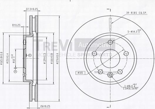 Trevi Automotive BD1254 - Bremžu diski ps1.lv