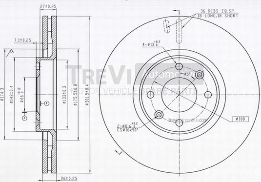 Trevi Automotive BD1212 - Bremžu diski ps1.lv