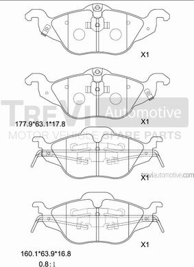 Trevi Automotive PF1051 - Bremžu uzliku kompl., Disku bremzes ps1.lv