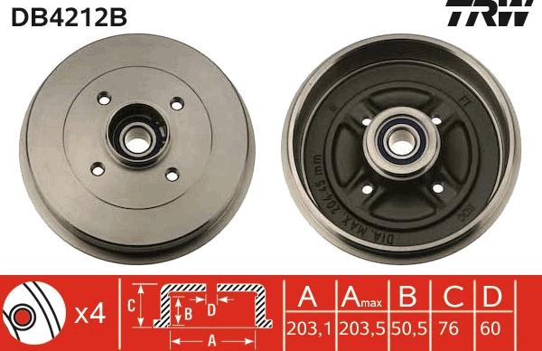 TRW DB4212B - Bremžu trumulis ps1.lv